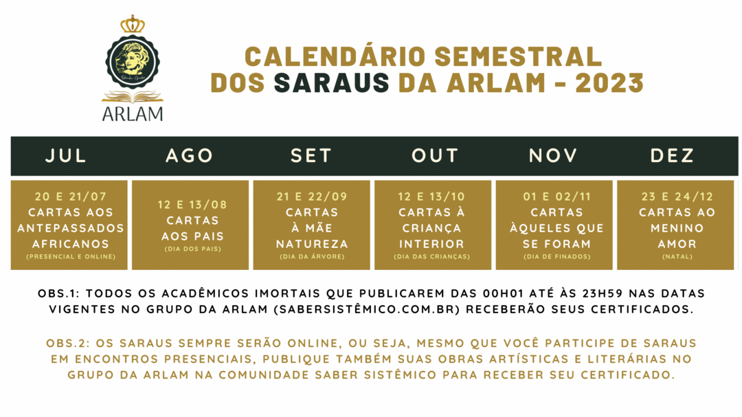 CALENDÁRIO SEMESTRAL DOS SARAUS DA ARLAM - 2023