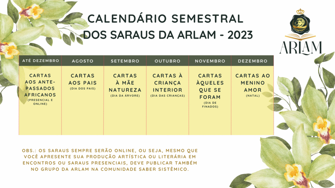 CALENDÁRIO DOS SARAUS - ARLAM 2023